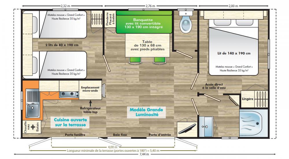 Plan mobil-home Confort 4 personnes